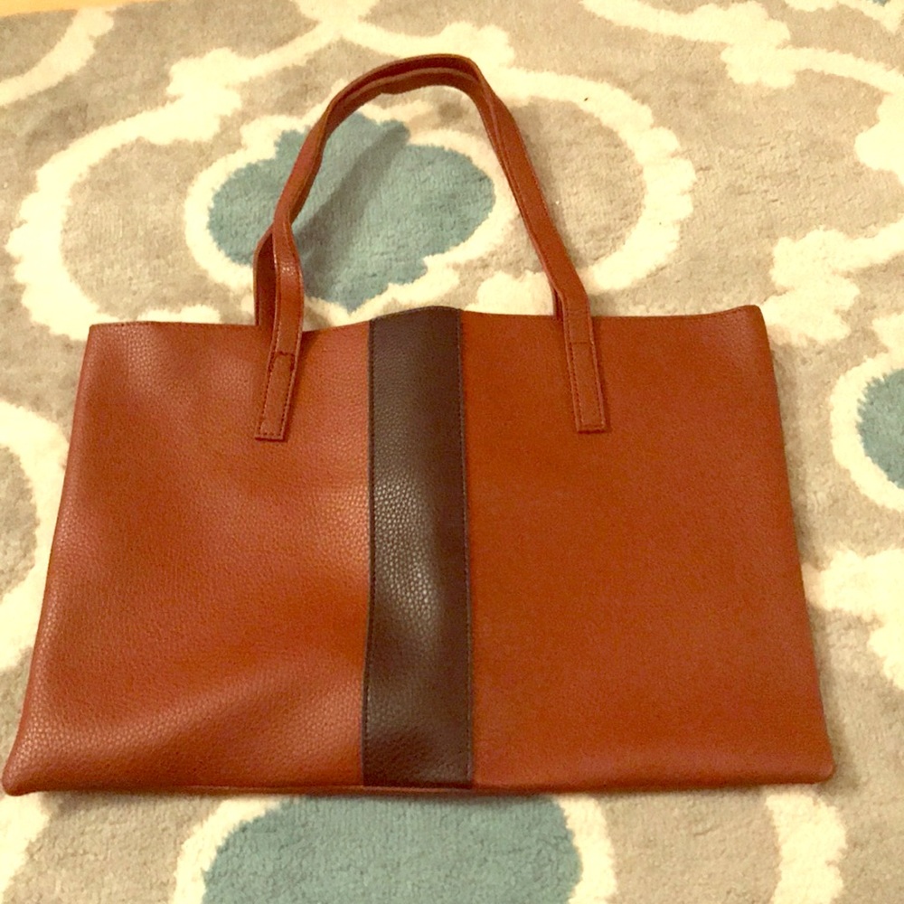 Brown + Black Vince Camuto Vegan Leather Tote
